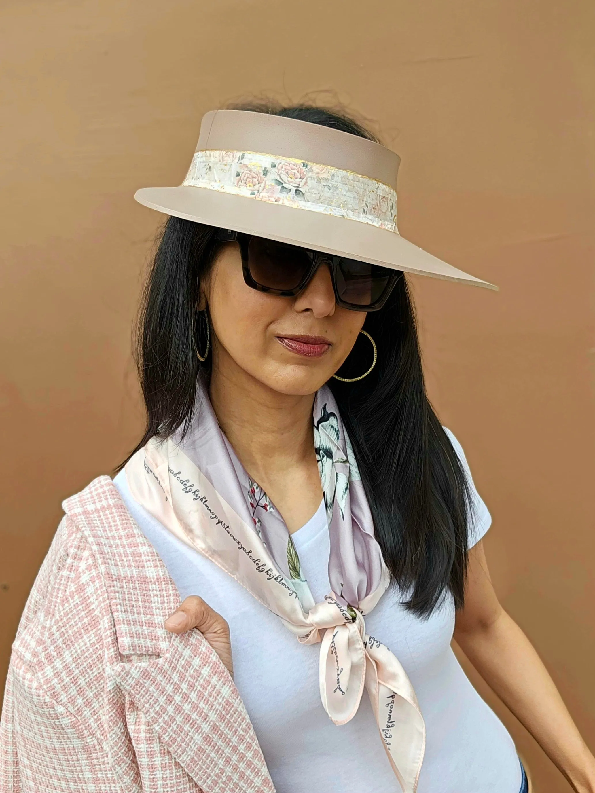 Brown "LadyEVA" Visor Hat with Delicate Pink Floral Band