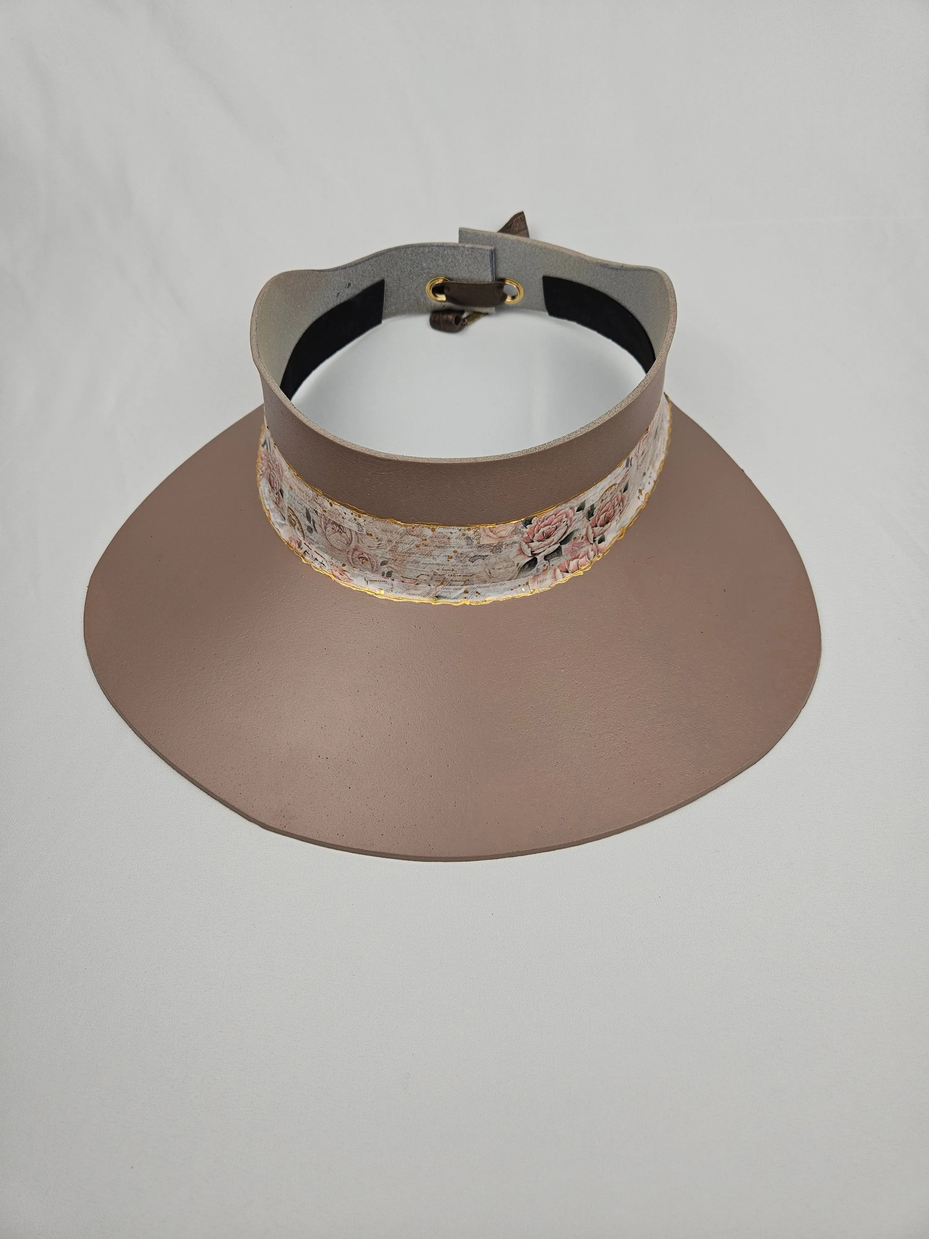 Brown "LadyEVA" Visor Hat with Delicate Pink Floral Band