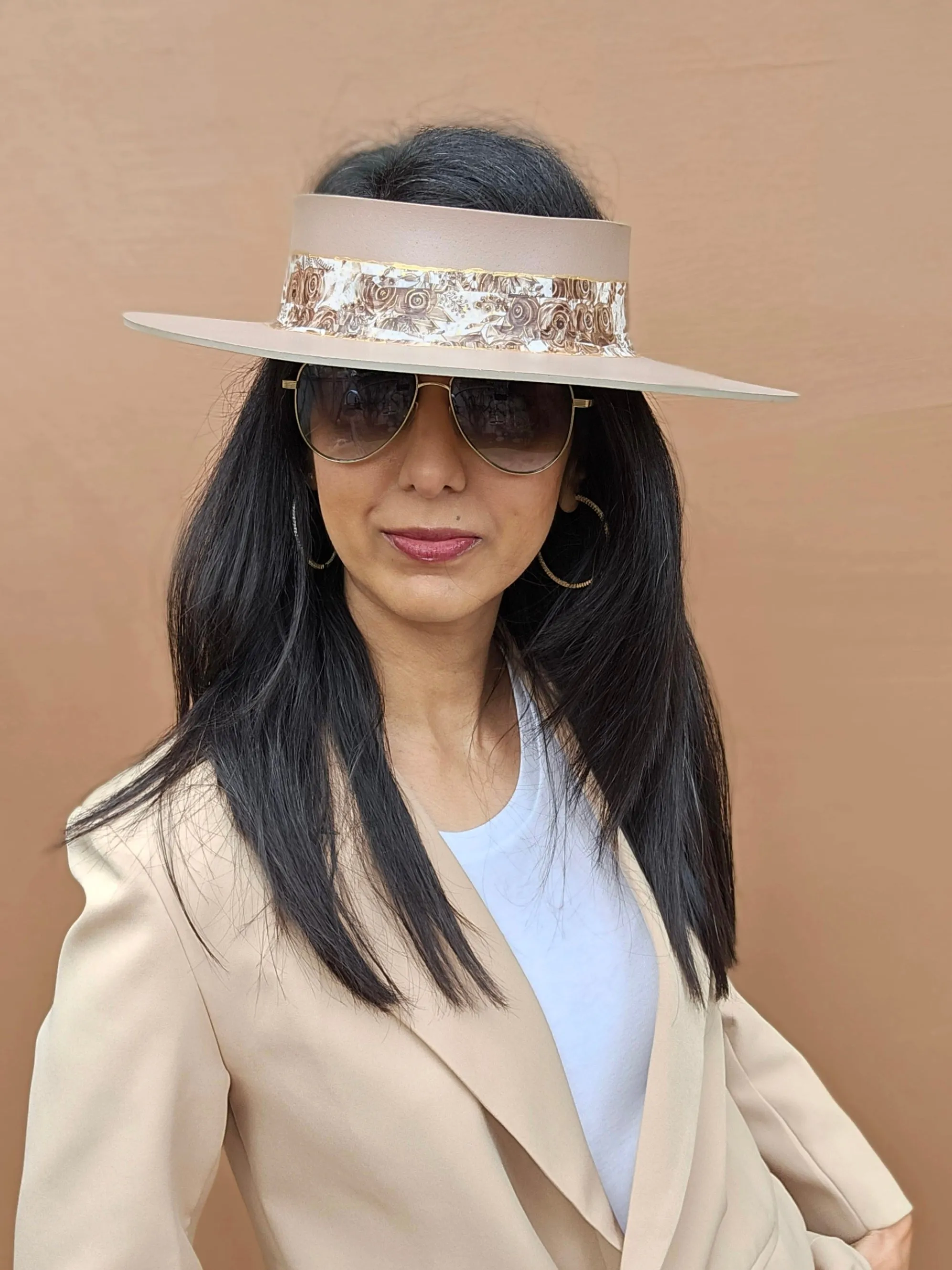 Brown "LadyEVA" Visor Hat with Golden Floral Band