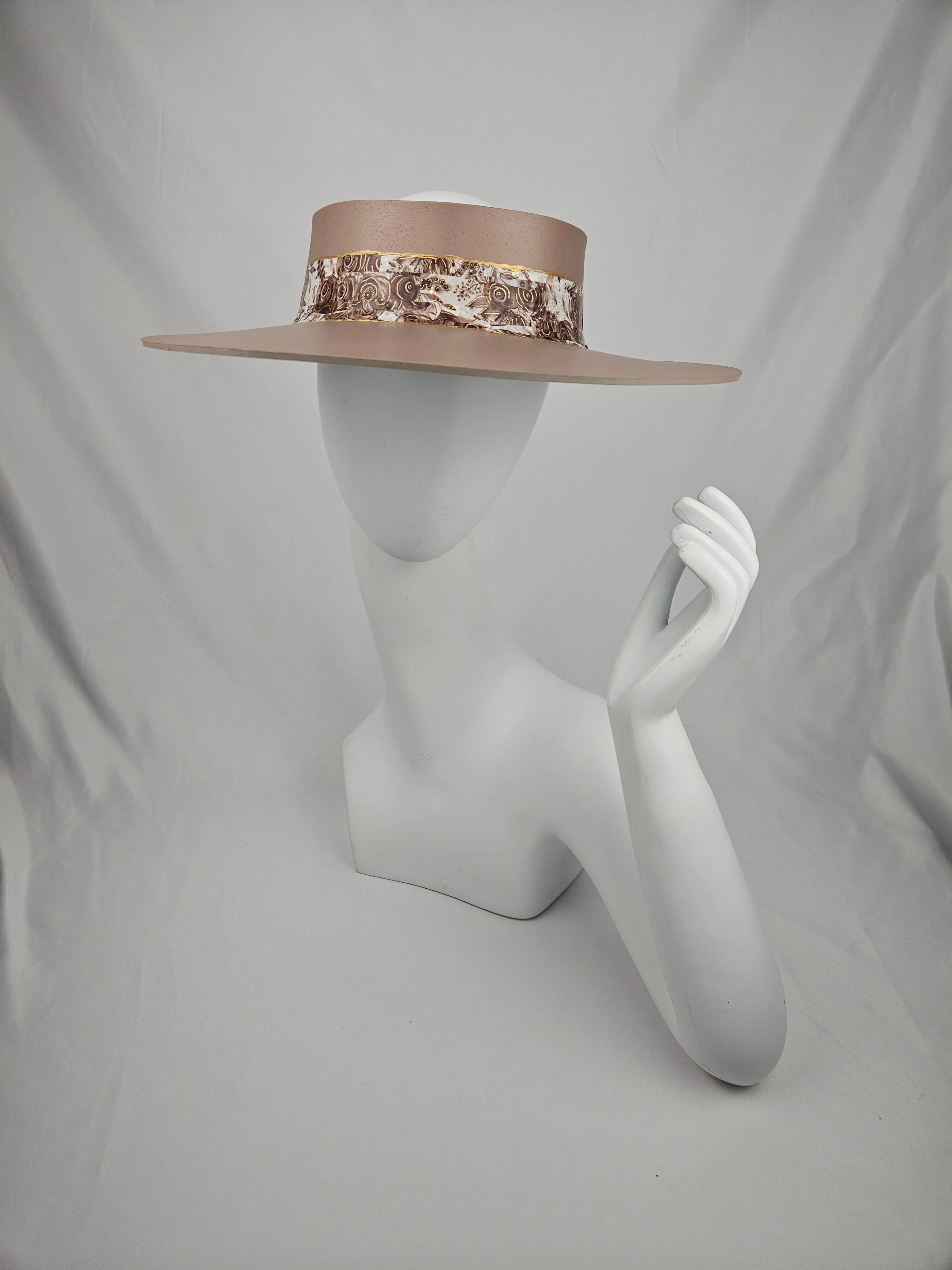 Brown "LadyEVA" Visor Hat with Golden Floral Band