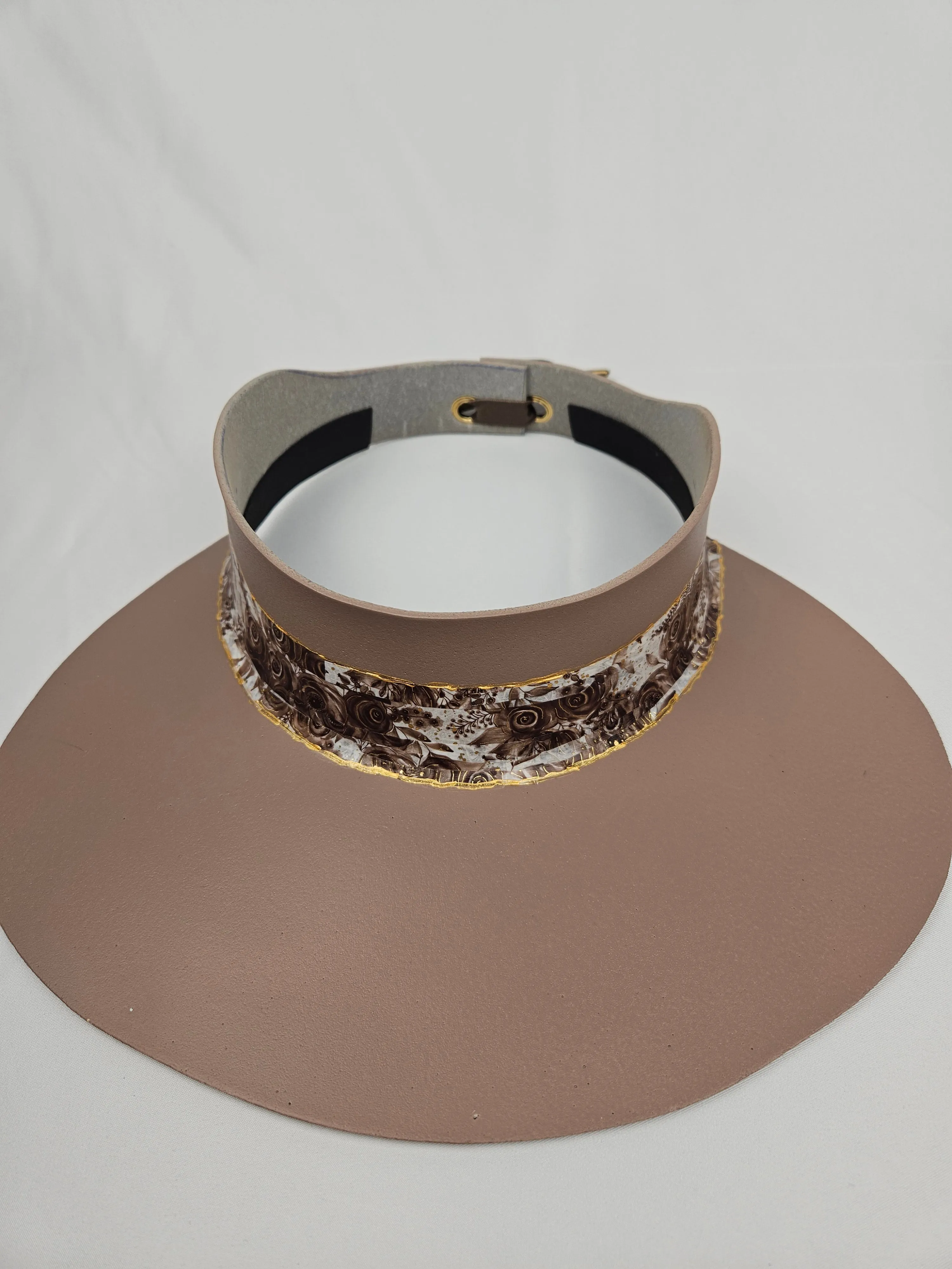 Brown "LadyEVA" Visor Hat with Golden Floral Band