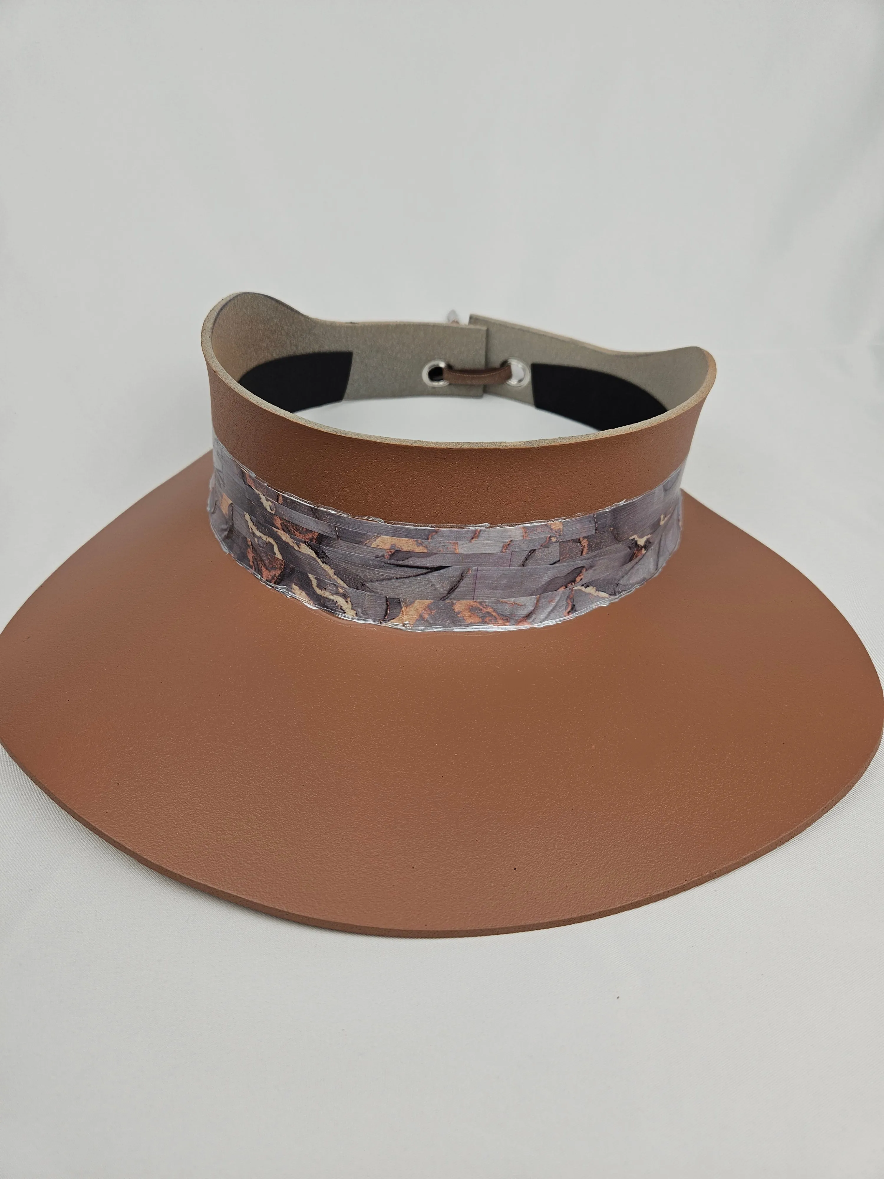 Brown "LadyEVA" Visor Hat with Marbled Gray Blue Band