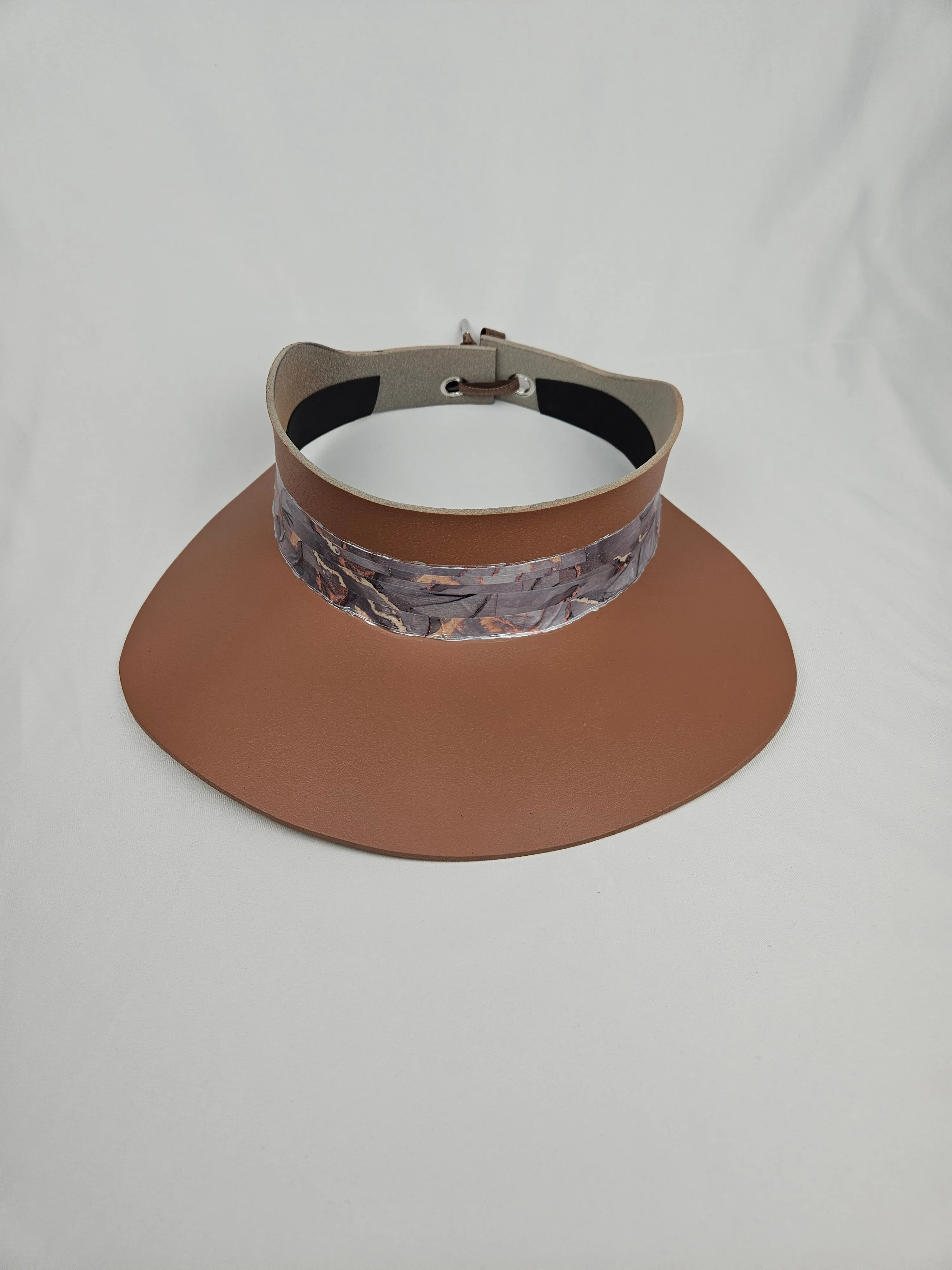 Brown "LadyEVA" Visor Hat with Marbled Gray Blue Band