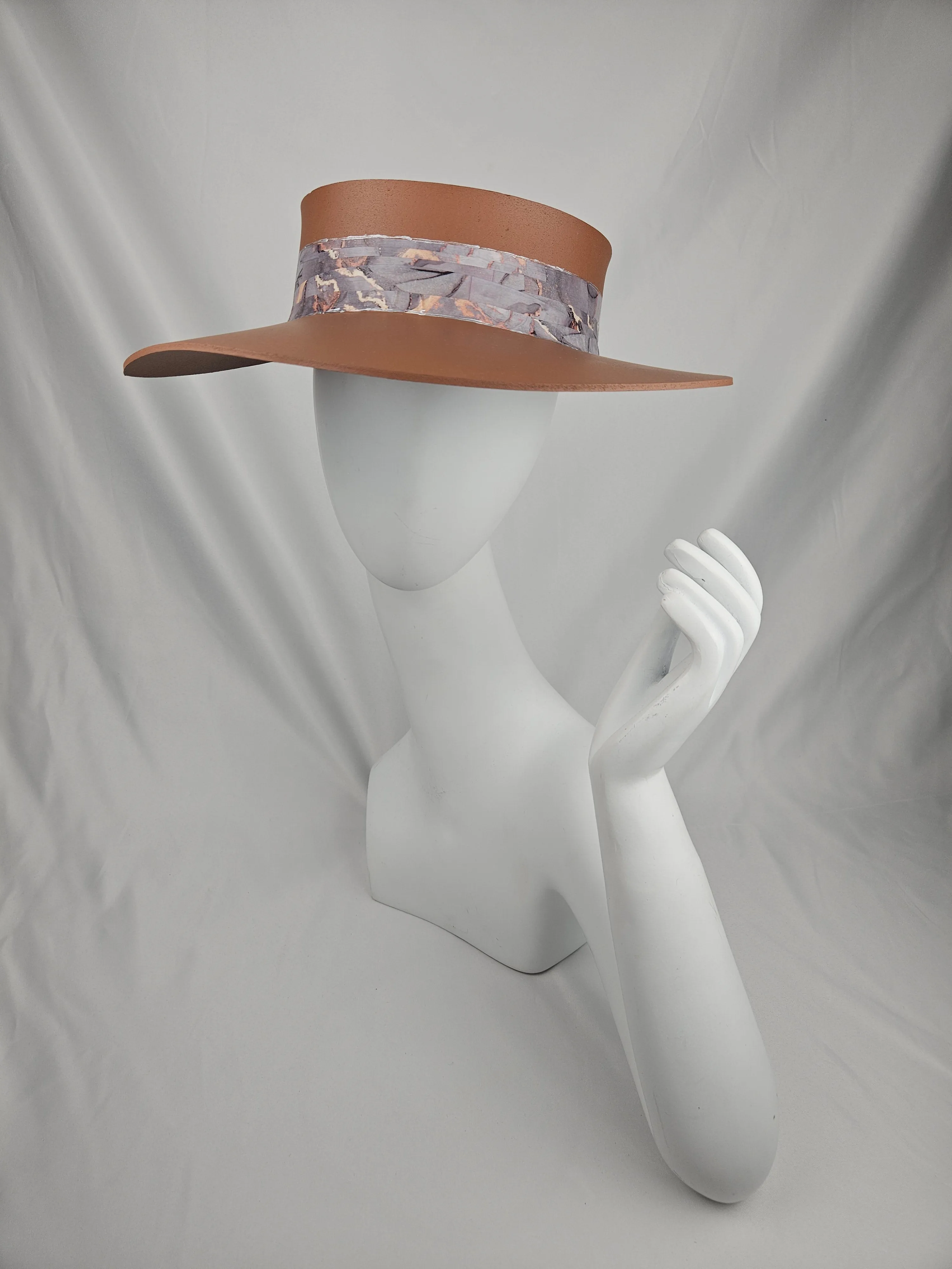 Brown "LadyEVA" Visor Hat with Marbled Gray Blue Band