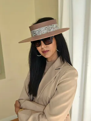 Brown "LadyEVA" Visor Hat with Vintage Collage Style Band