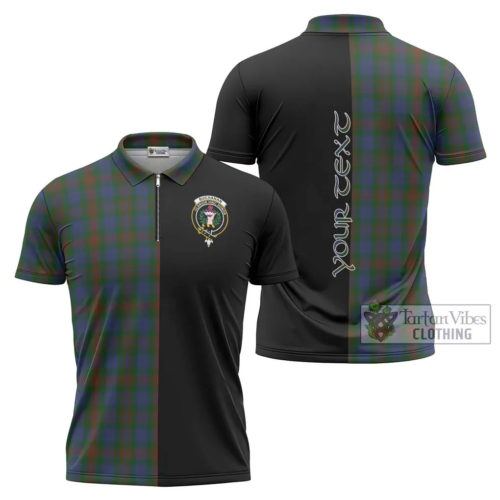 Buchanan Hunting Tartan Zipper Polo Shirt with Family Crest and Half Of Me Style