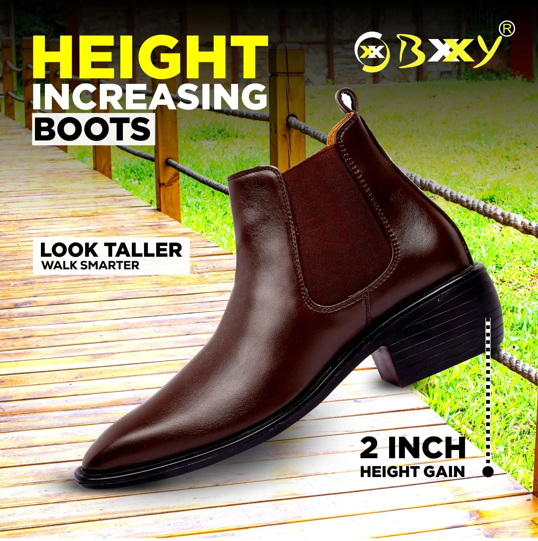 Bxxy's 2 Inch Hidden Height Increasing Faux Leather Chelsea Boots for Men