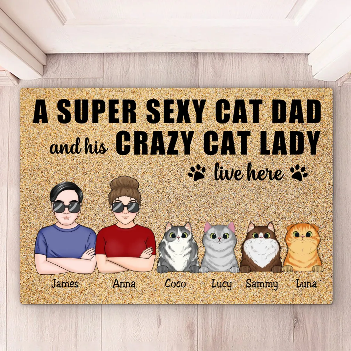 Cat Lovers - A Super Sexy Cat Dad And His Crazy Cat Lady Live Here - Personalized Doormat