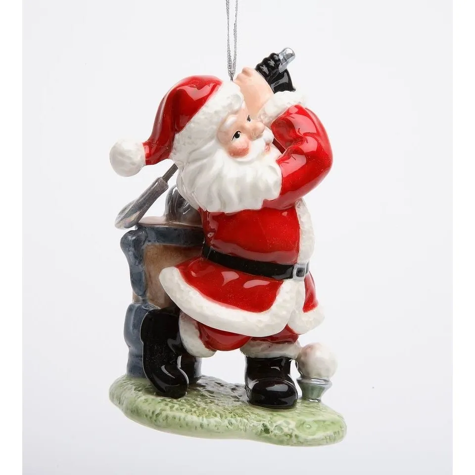 Ceramic Santa Golfing Ornament 3x2.25x4.375 Christmas Tree Gift