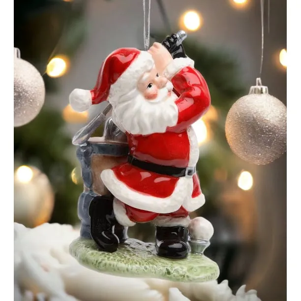 Ceramic Santa Golfing Ornament 3x2.25x4.375 Christmas Tree Gift