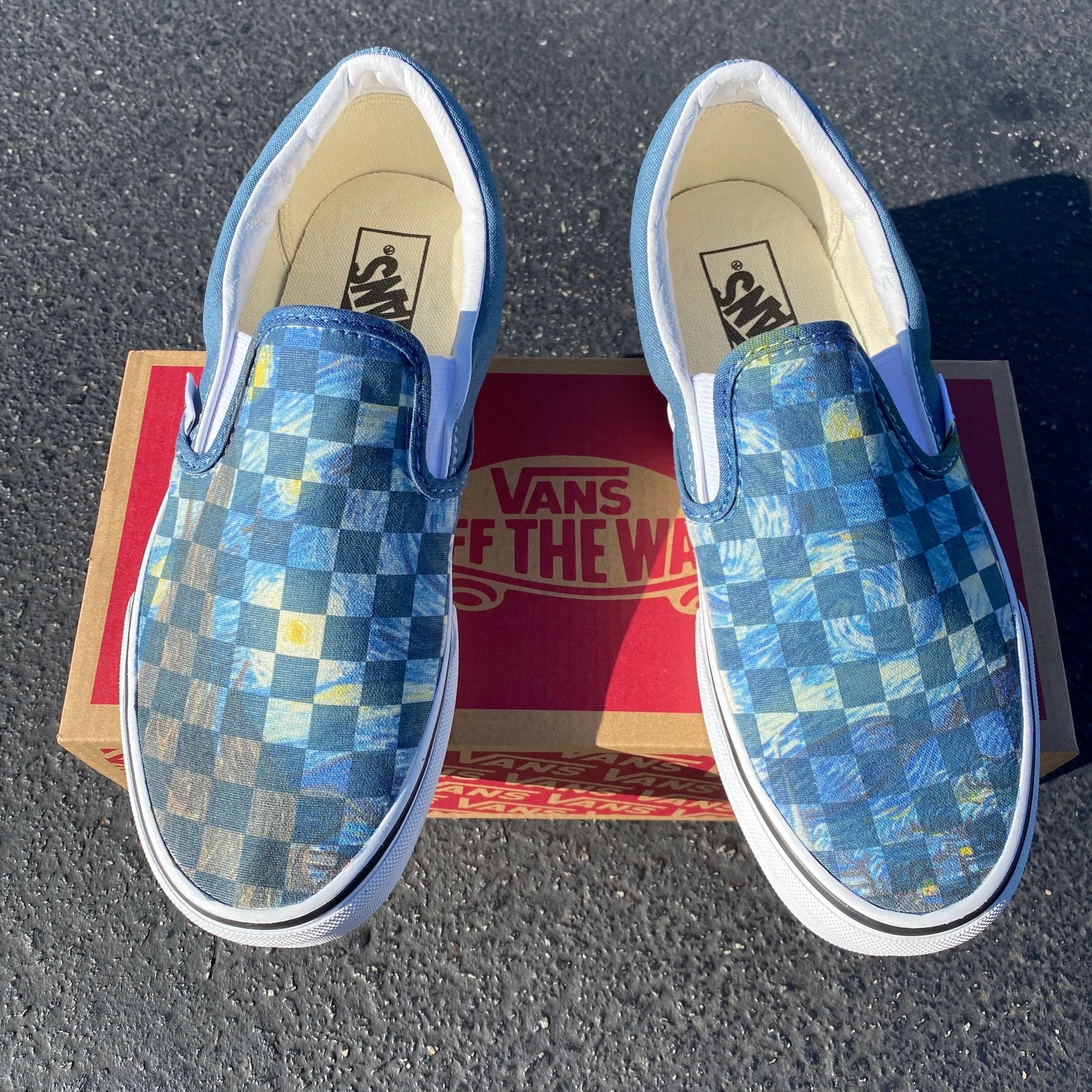 Checkerboard Starry Night - Custom Slip Ons - Custom Vans Shoes