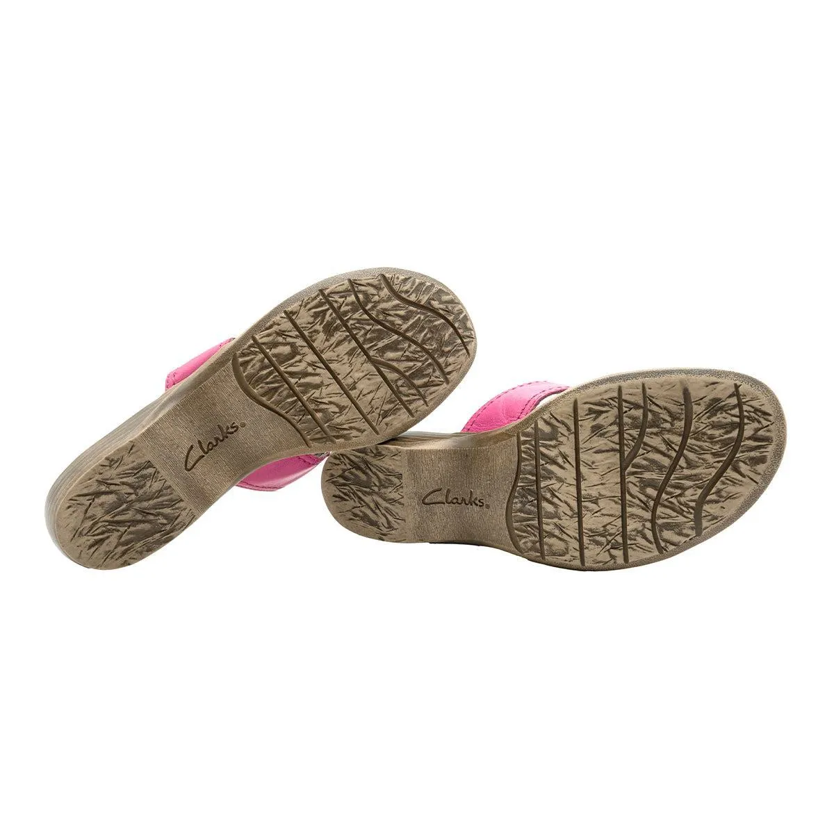 Clarks Floral Strap Flat Sandals Leather Pink Colour For Women