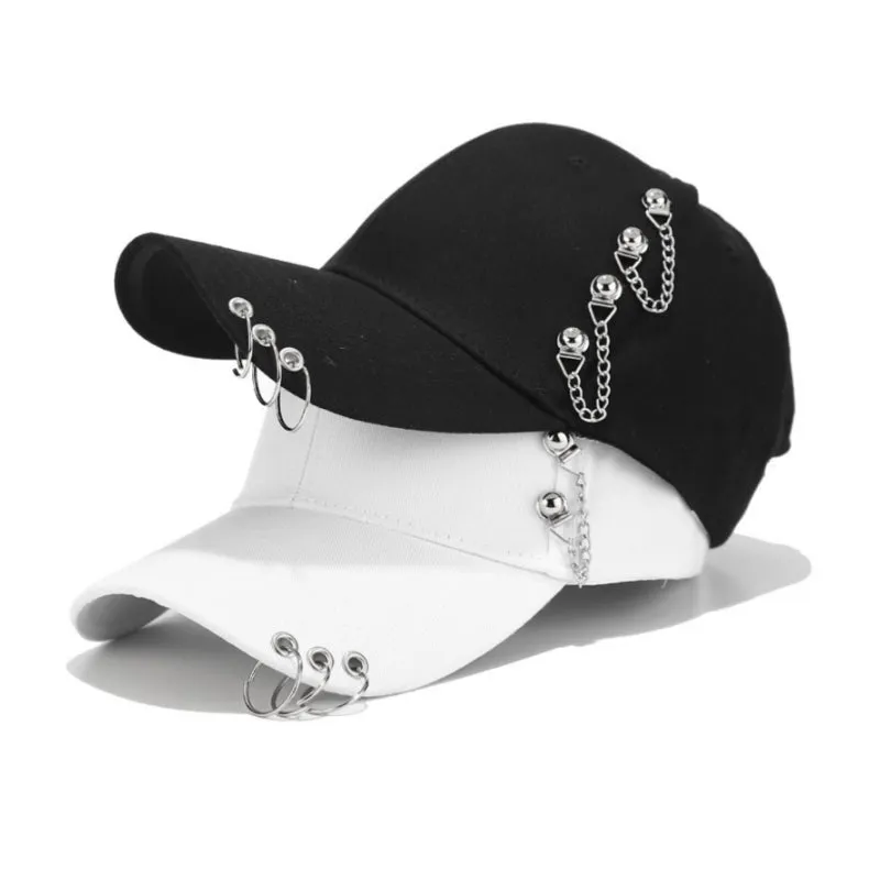 Cotton Baseball Cap Iron Ring Pierced K-Pop Hip Hop Hat Casual Adjustable Dad Hat YZ10193