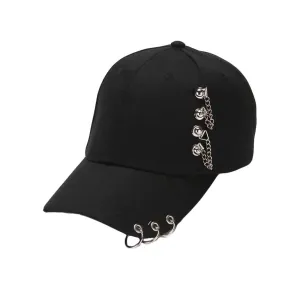 Cotton Baseball Cap Iron Ring Pierced K-Pop Hip Hop Hat Casual Adjustable Dad Hat YZ10193