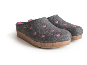 Cuoricini Grey with Pink Hearts Cork & Wool Clog