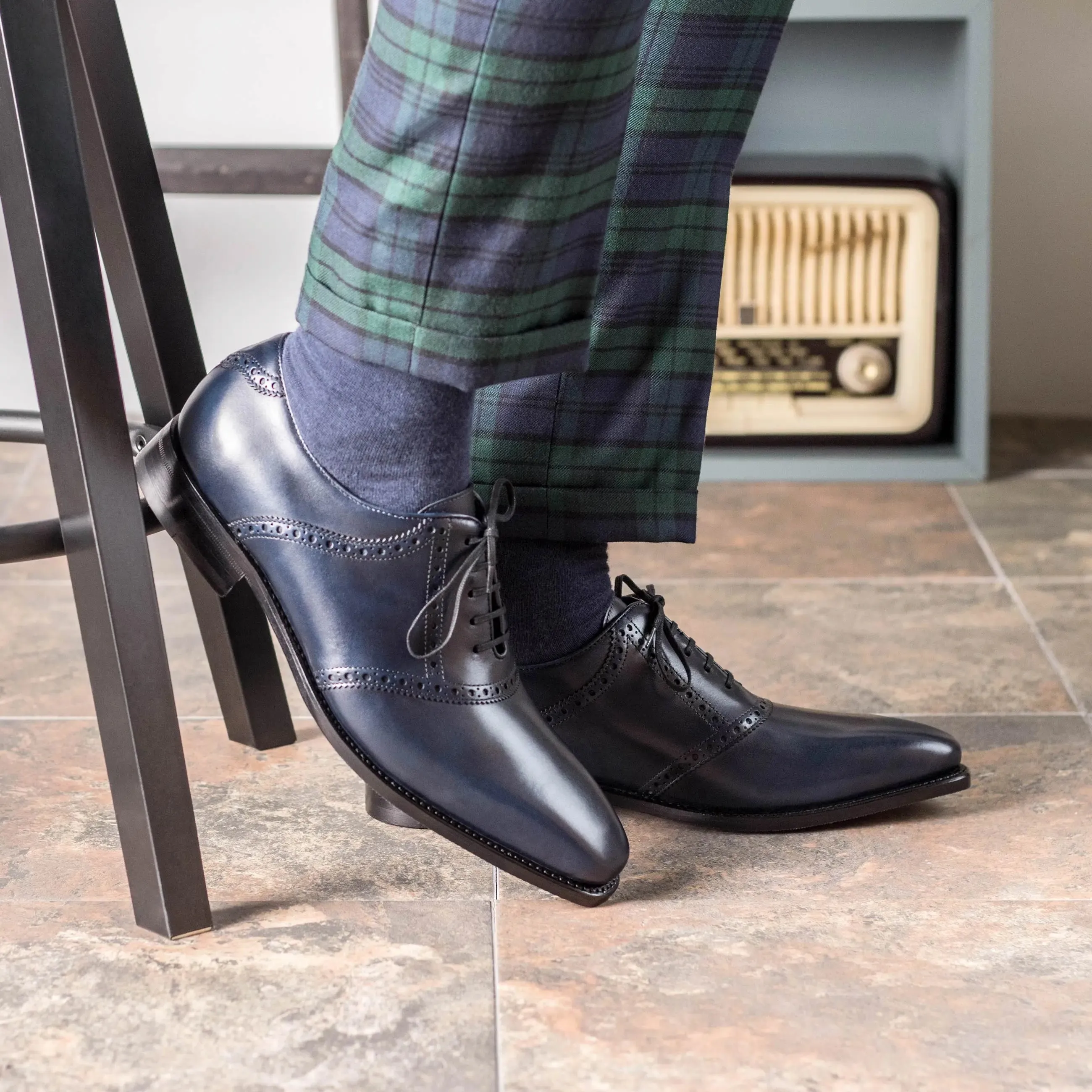 DapperFam Fabrizio in Navy Men's Italian Leather Saddle