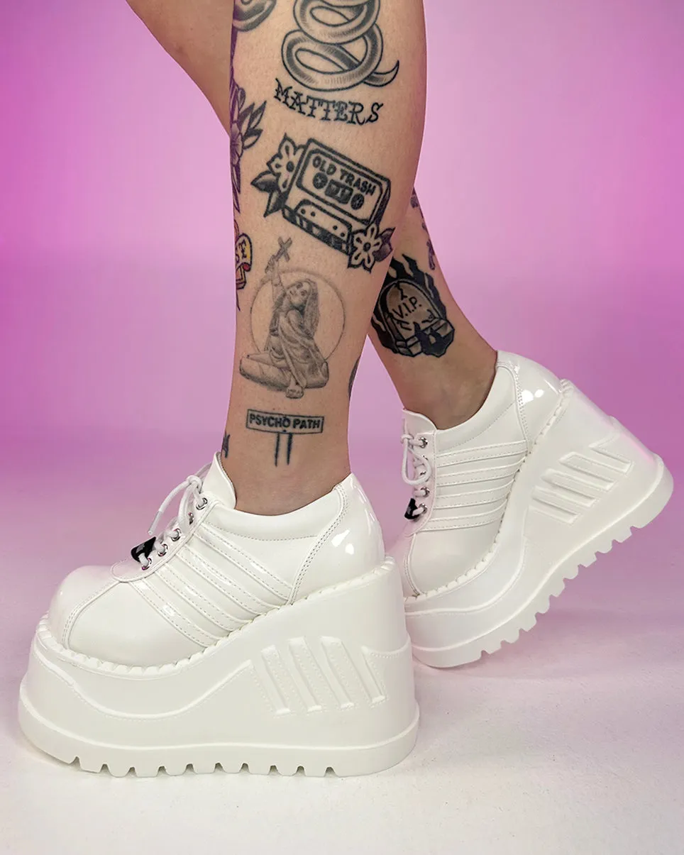 Demonia White Stomp Oxford Platforms