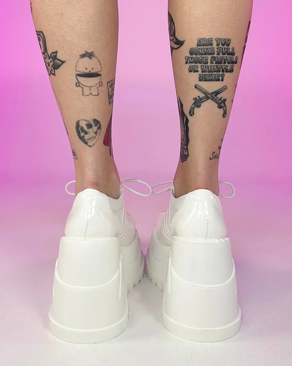 Demonia White Stomp Oxford Platforms