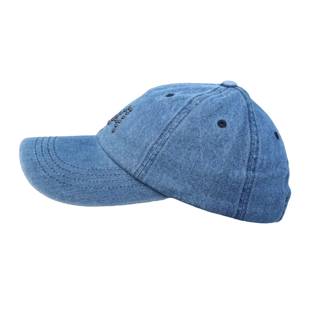 Denim Baseball Cap NY Beads Embroidery Cotton Casual Dad Hat JD11398