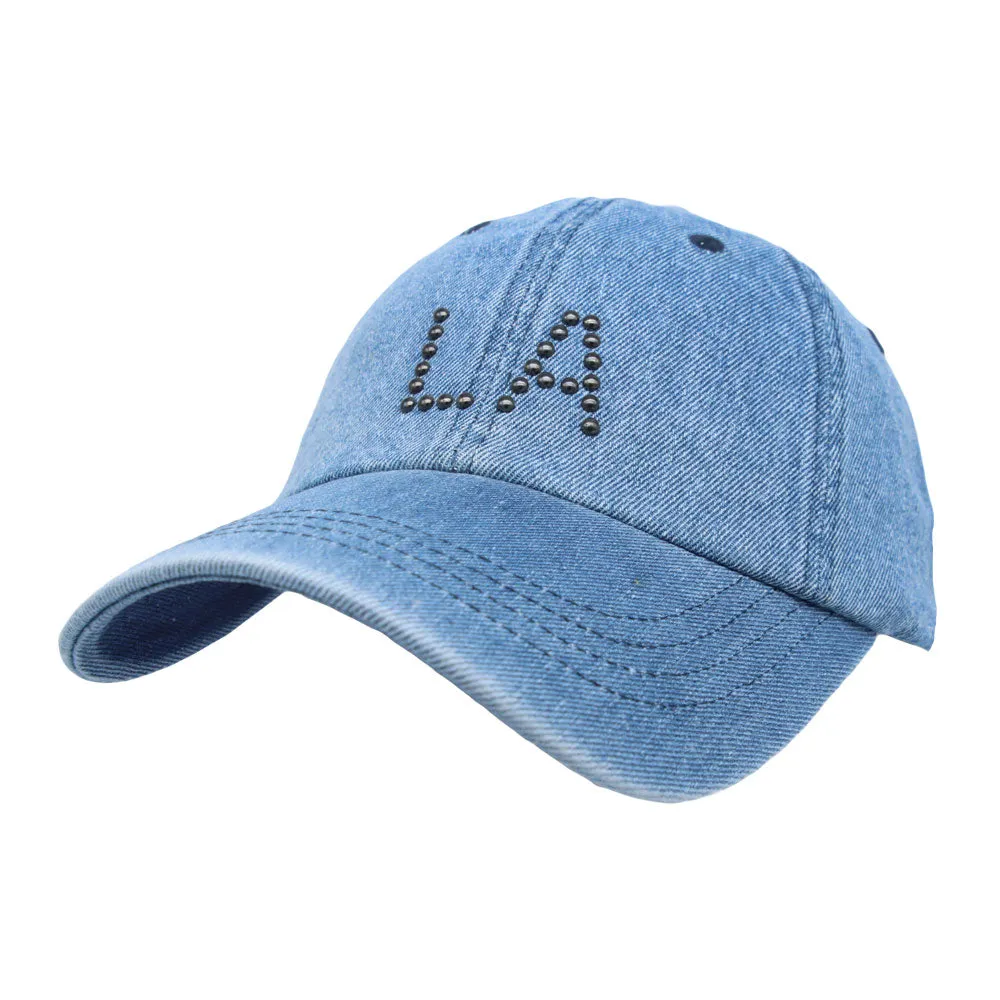 Denim Baseball Cap NY Beads Embroidery Cotton Casual Dad Hat JD11398