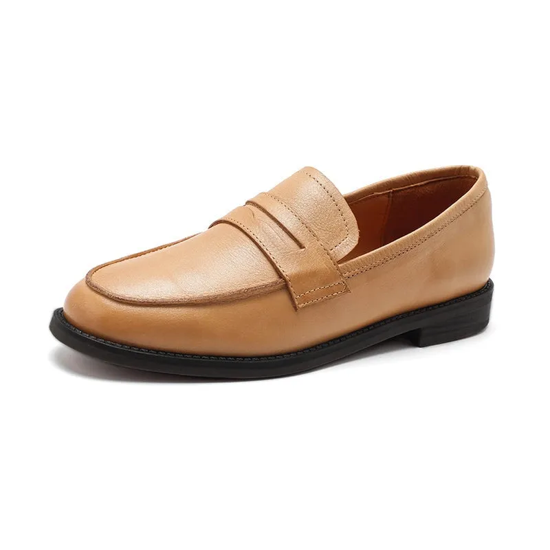 Dwarves Calfskin Penny Loafers for Women in Black/Khaki/Brown/Apricot/Wine Red