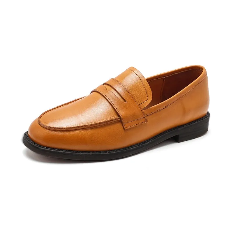 Dwarves Calfskin Penny Loafers for Women in Black/Khaki/Brown/Apricot/Wine Red