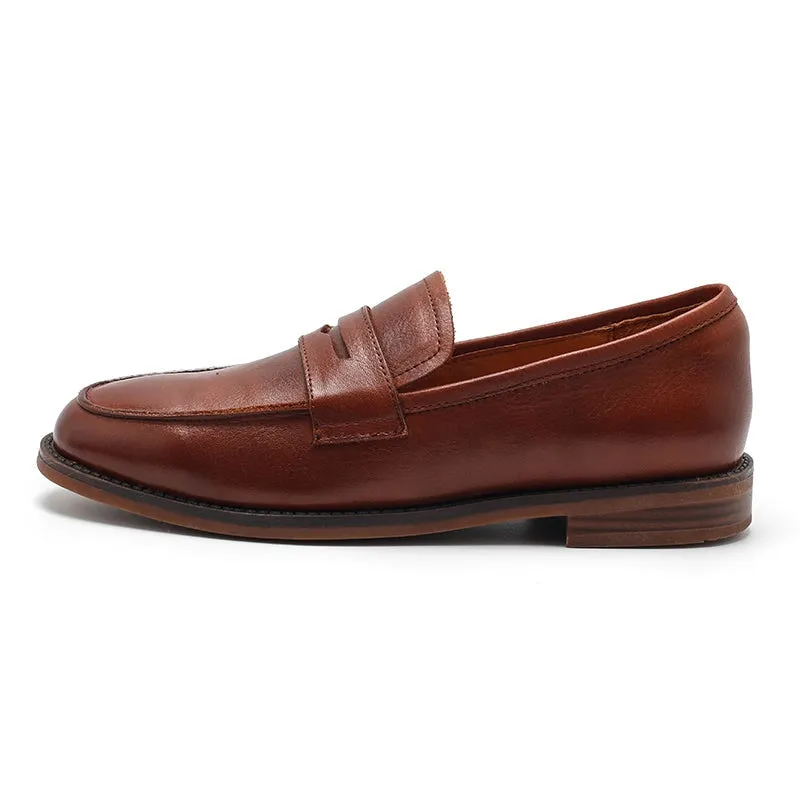 Dwarves Calfskin Penny Loafers for Women in Black/Khaki/Brown/Apricot/Wine Red