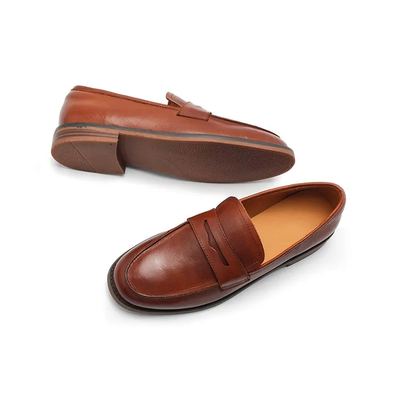 Dwarves Calfskin Penny Loafers for Women in Black/Khaki/Brown/Apricot/Wine Red