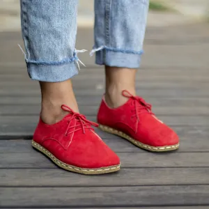 Earthing Shoes With Copper, Oxford Style Lace-up for Women, Red Nubuck