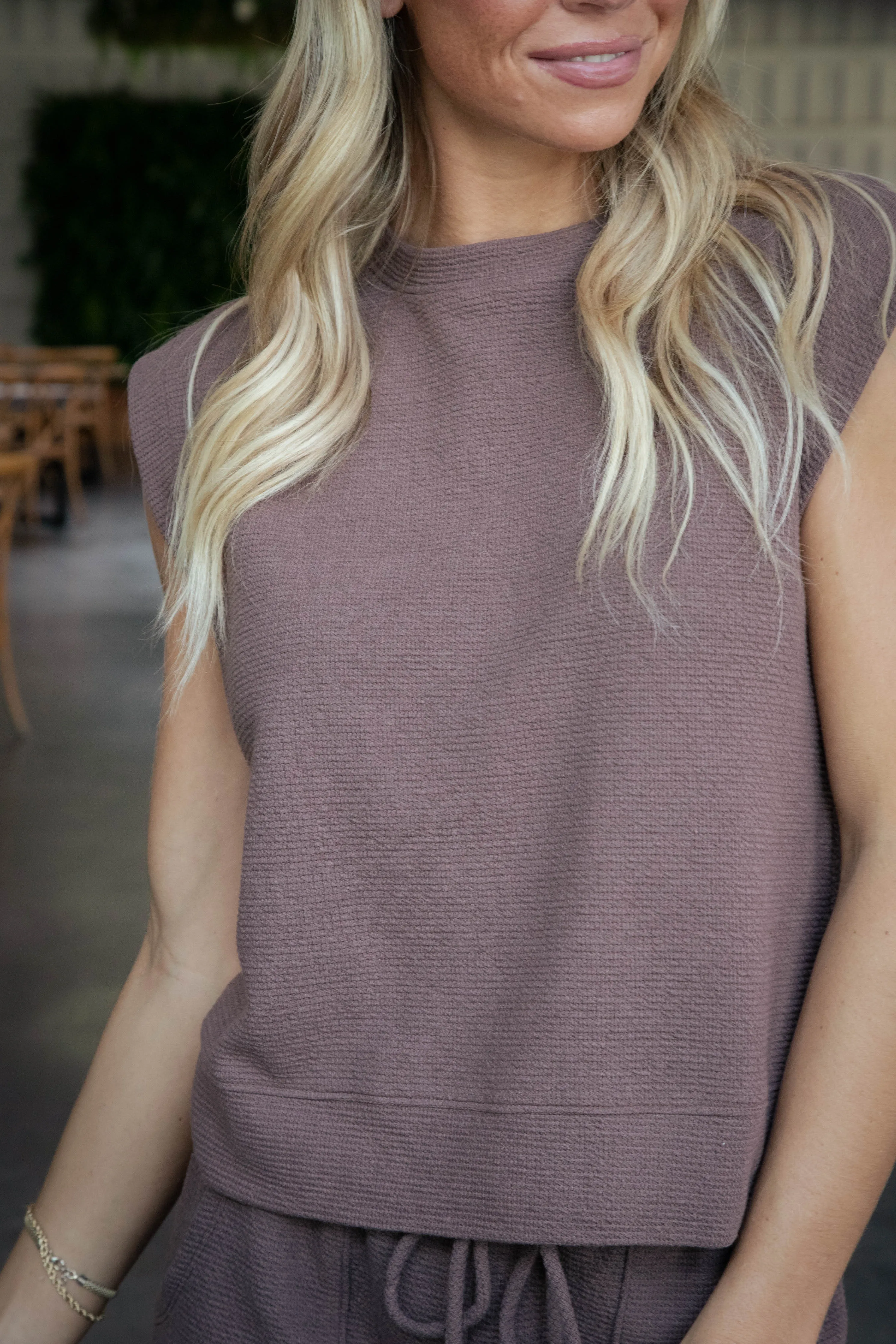 Elia Sleeveless Muscle Tee, Brown