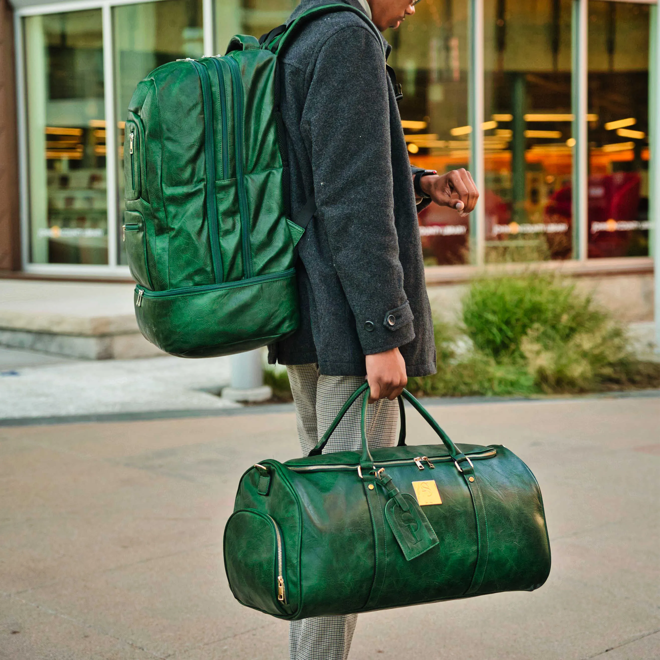 Emerald Green Luciano Leather 3 Bag Set