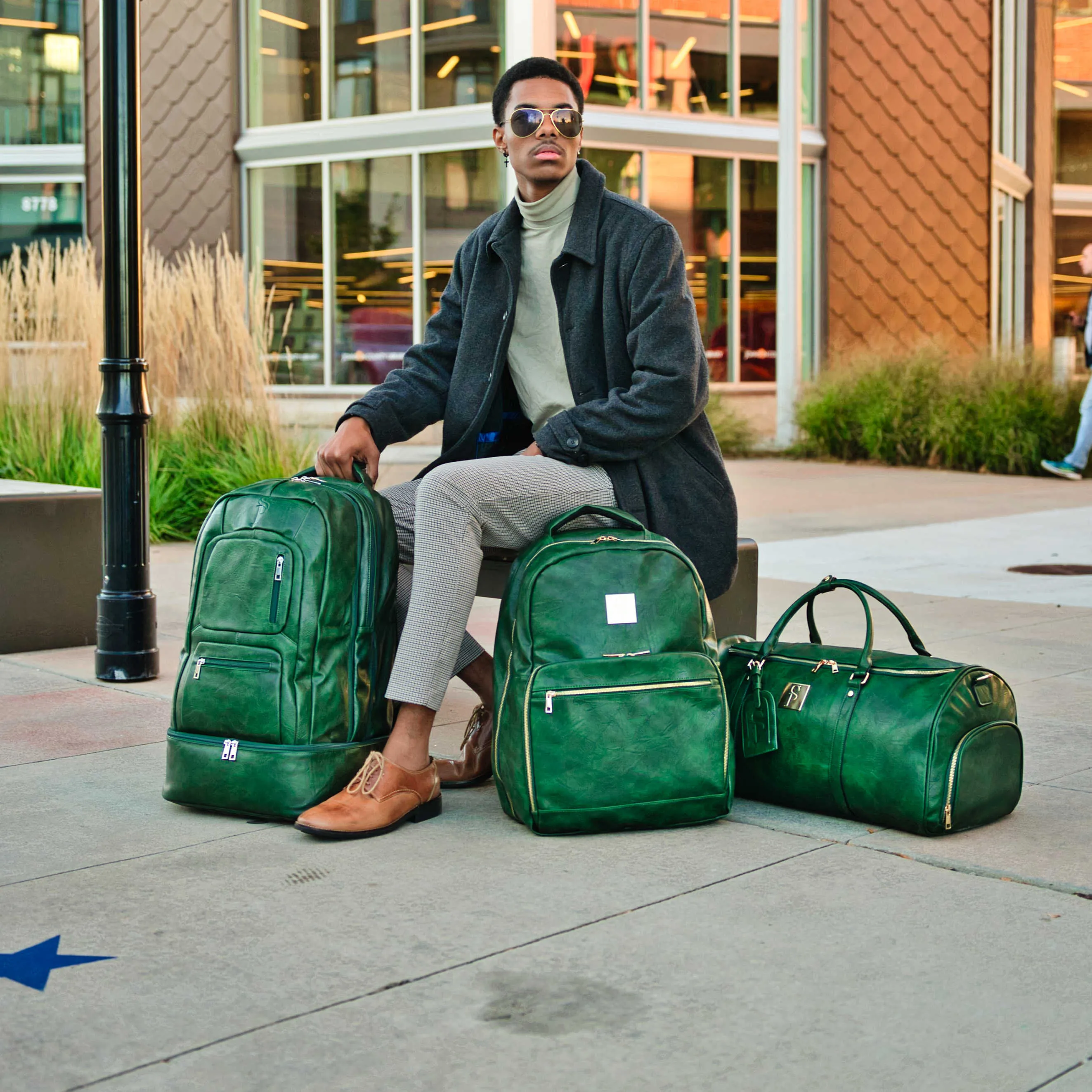 Emerald Green Luciano Leather 3 Bag Set