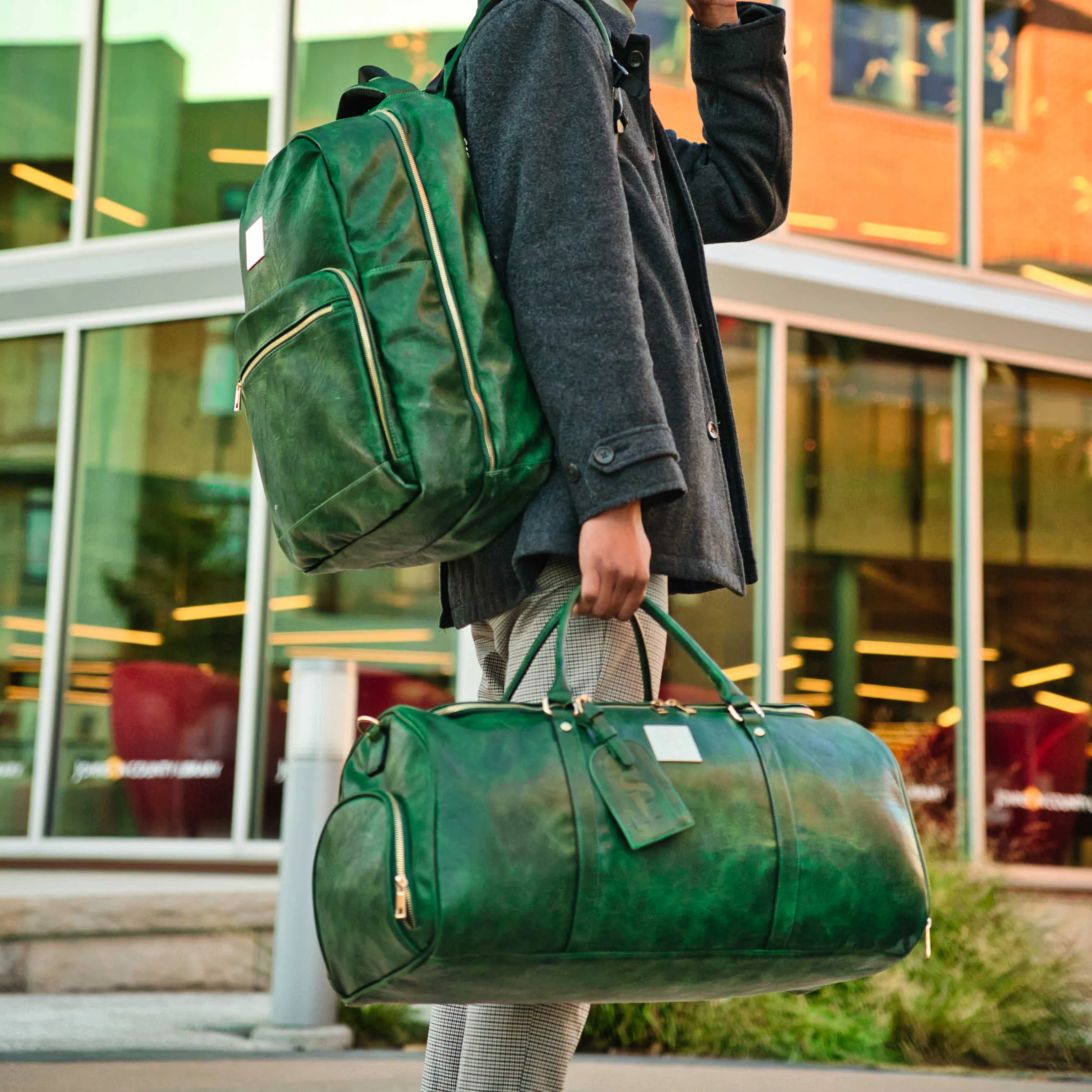 Emerald Green Luciano Leather 3 Bag Set