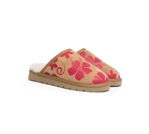 EVERAU® UGG Slippers Sheepskin Wool Red Floral Print Suede Cruz EU40