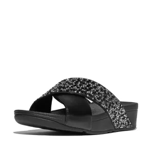 FitFlop Lulu Crystal Mix Slide Sandals - All Black