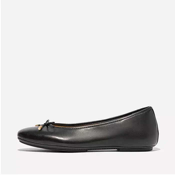 Fitflop Women Delicato Bow Soft Leather Ballet Flats |HX8-001| Black