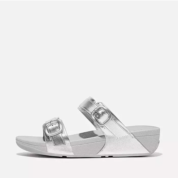 Fitflop Women Lulu Adjustable Metallic-Leather Slides |HS8-011| Silver