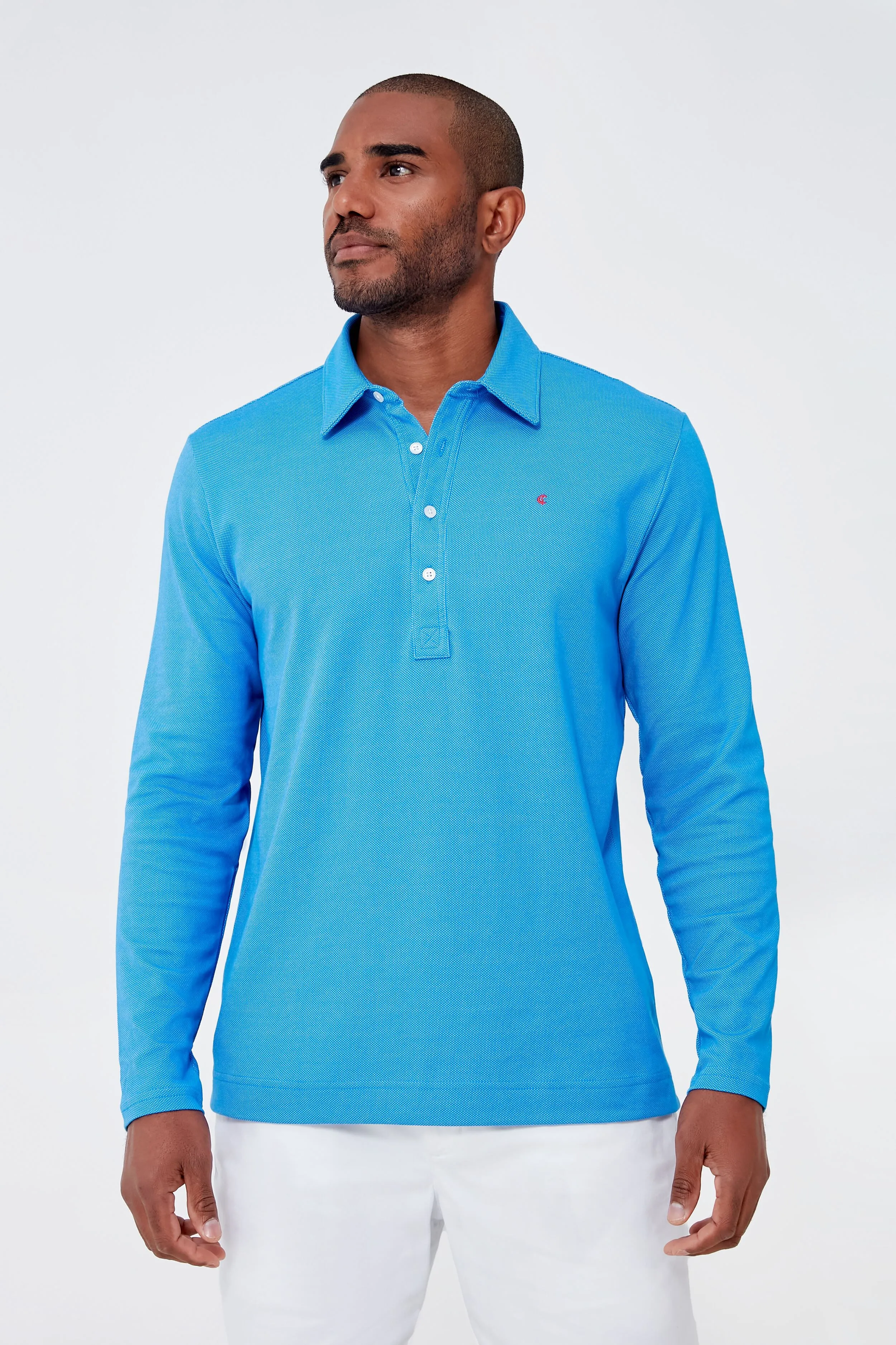 French Blue Jacquard Long Sleeve Range Polo