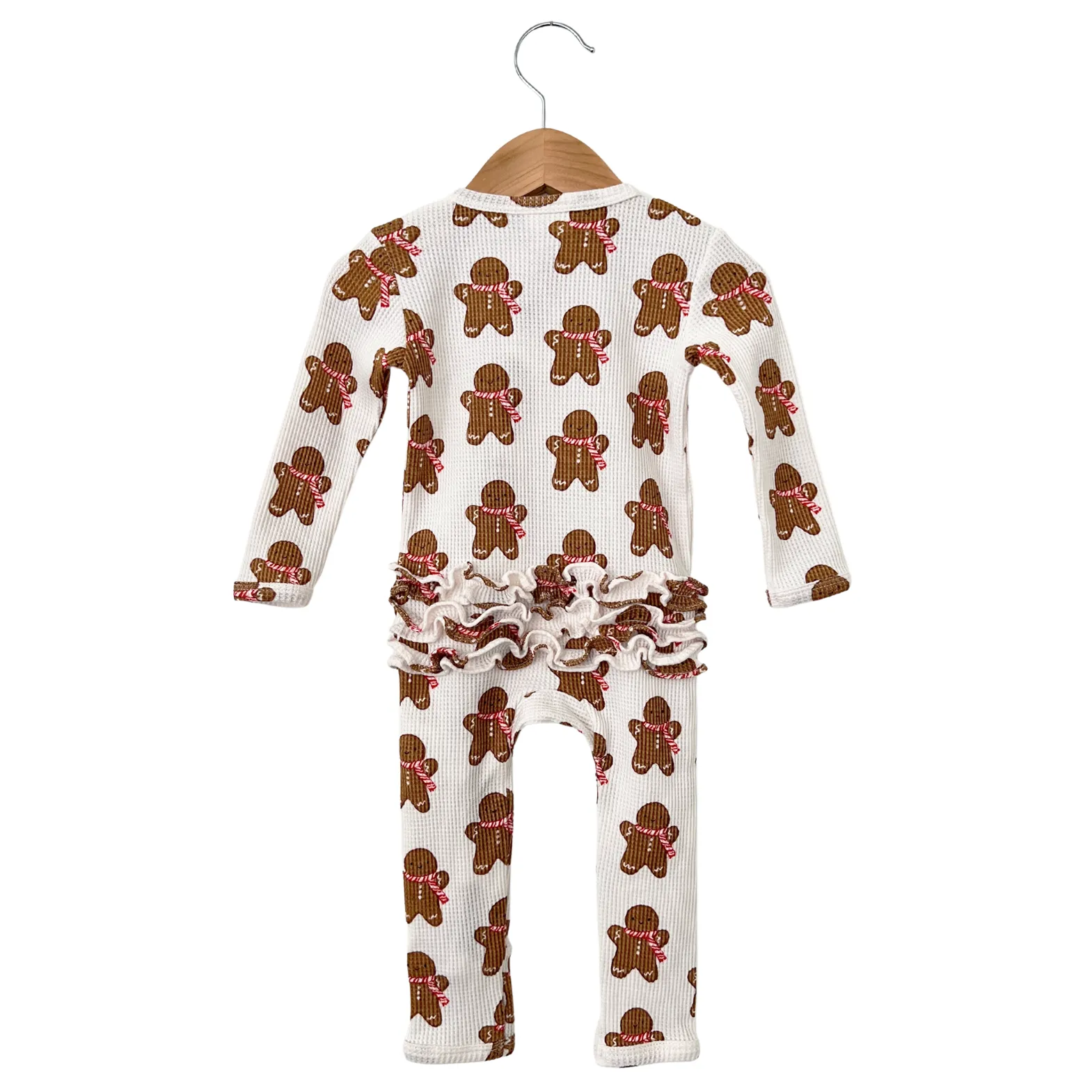 Gingerbread Man Organic Waffle Ruffle Zip Romper