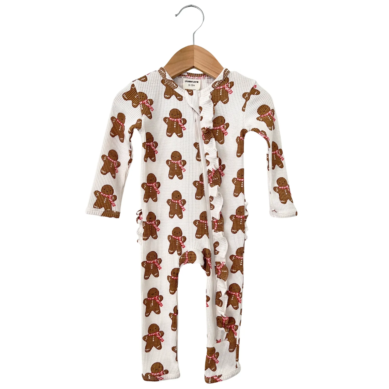 Gingerbread Man Organic Waffle Ruffle Zip Romper