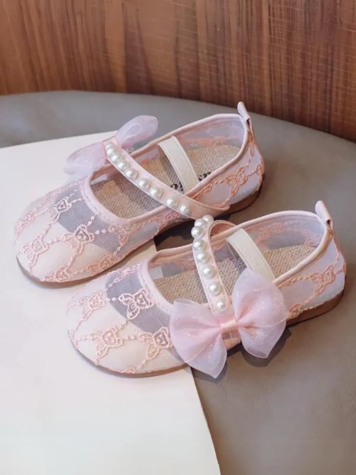 Girls Elegant Lace Pearl Shoes by Liv and Mia