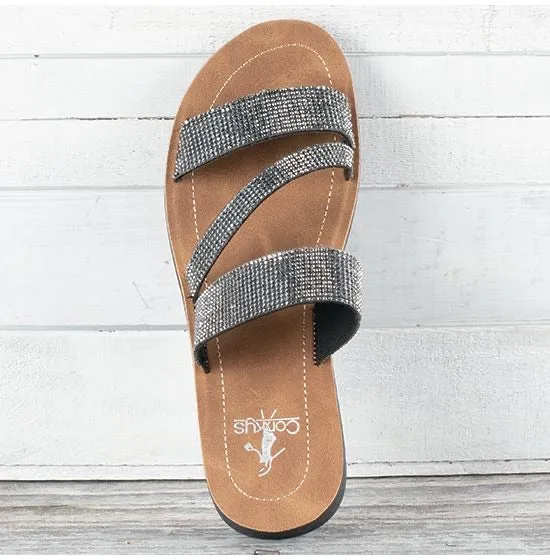 Glitzy Charcoal Black Sandal |Corkys Kaplan