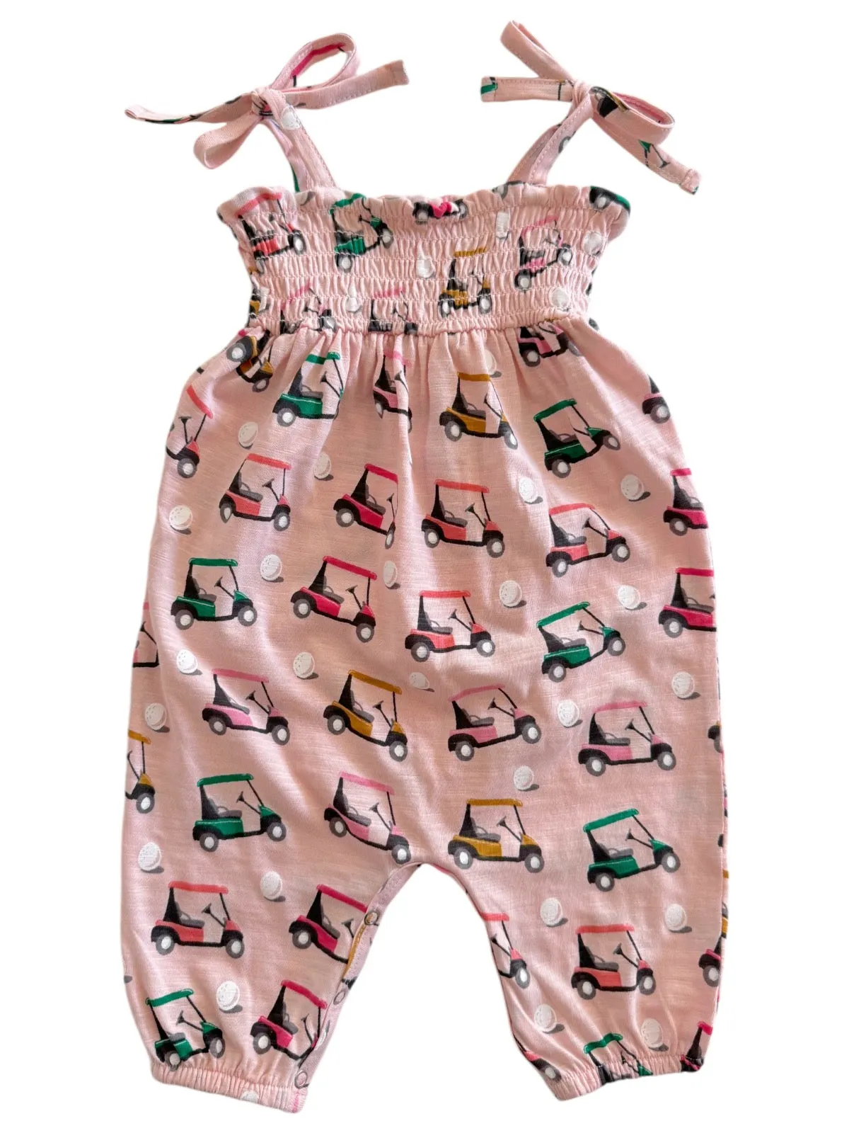 Golf Cart Pink / Organic Slub Smocked Jumpsuit