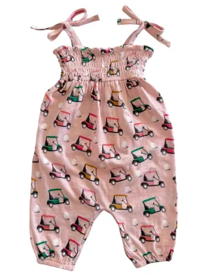 Golf Cart Pink / Organic Slub Smocked Jumpsuit