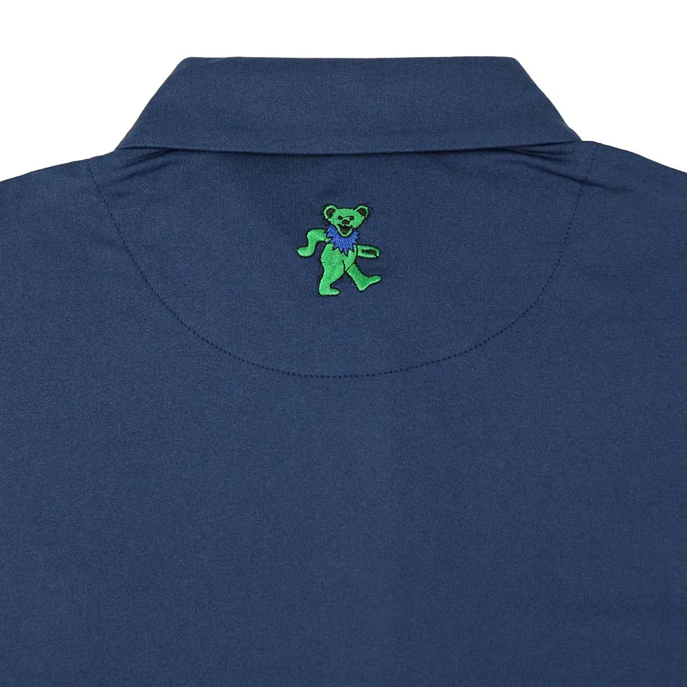 Grateful Dead | Long Sleeve Dry Fit Polo | Navy Dancing Bear