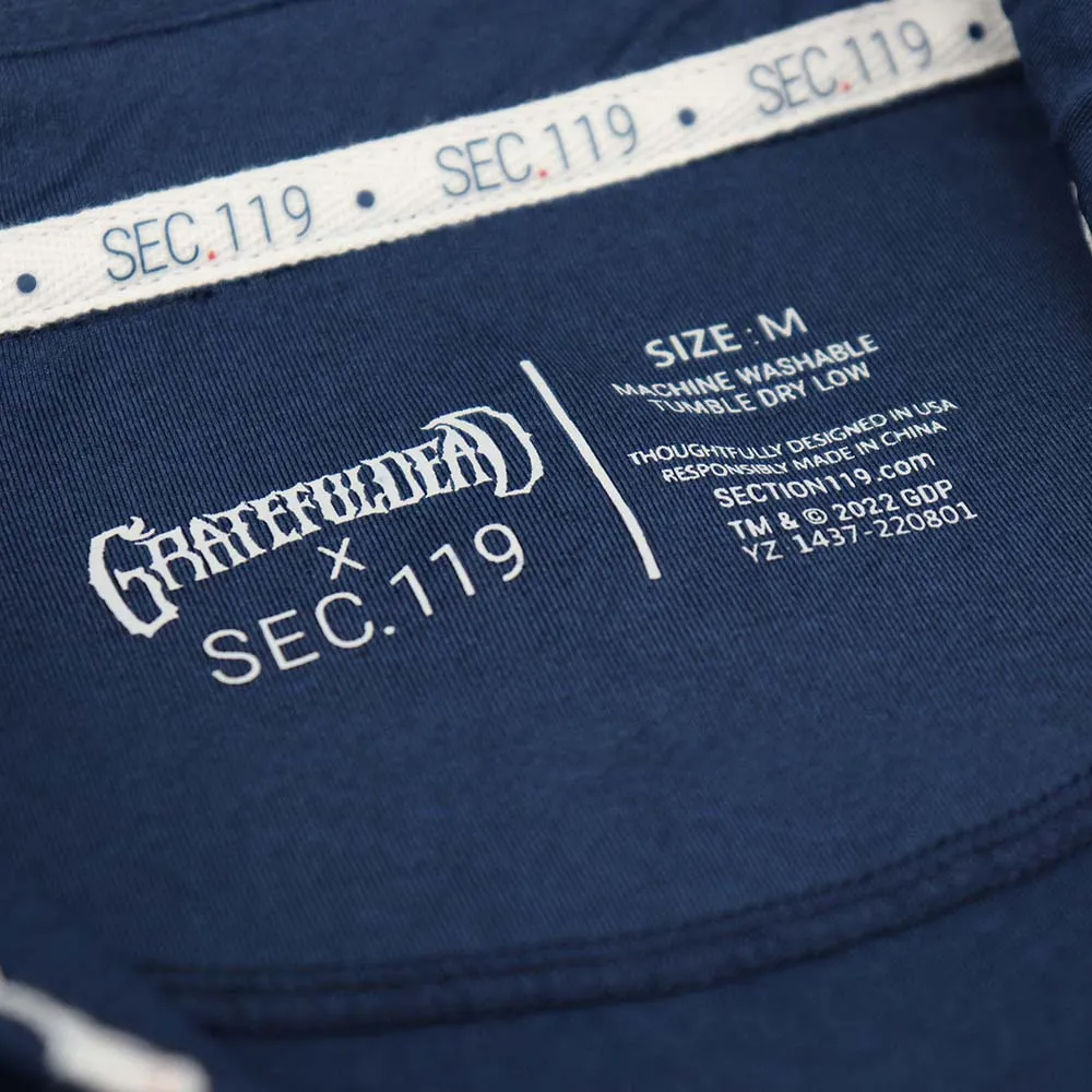 Grateful Dead | Long Sleeve Dry Fit Polo | Navy Dancing Bear