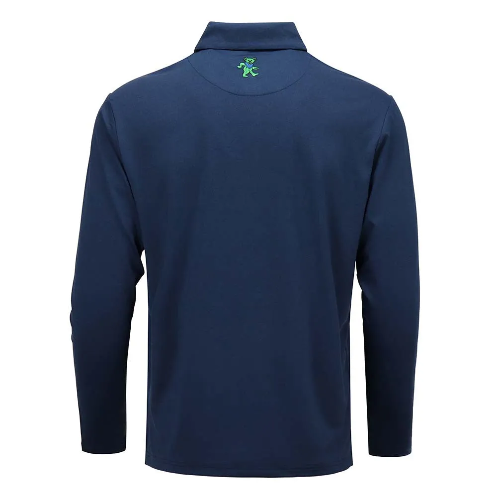 Grateful Dead | Long Sleeve Dry Fit Polo | Navy Dancing Bear