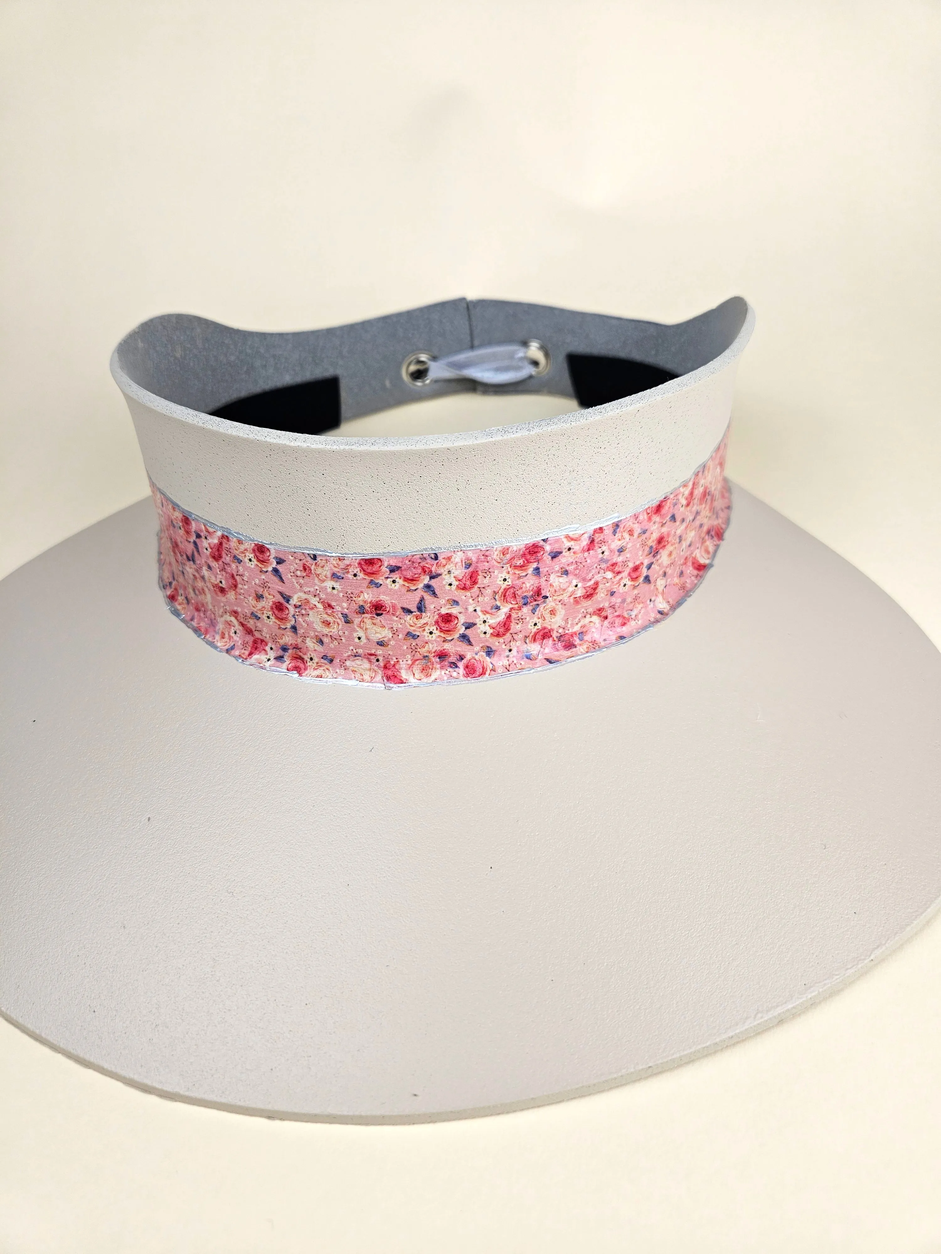 Gray Beige "LadyEVA" Visor Hat with Pink Floral Band