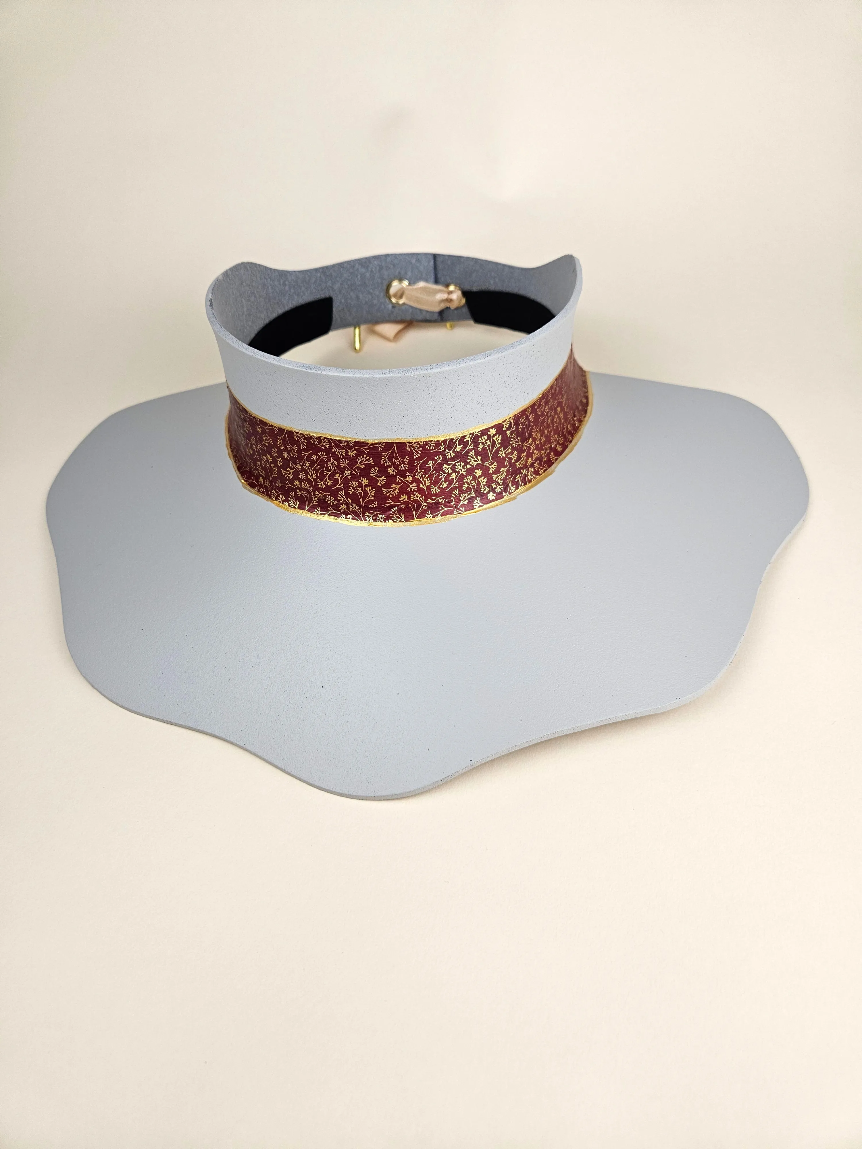 Gray Lotus Visor Hat with Burgundy and Gold Floral Band