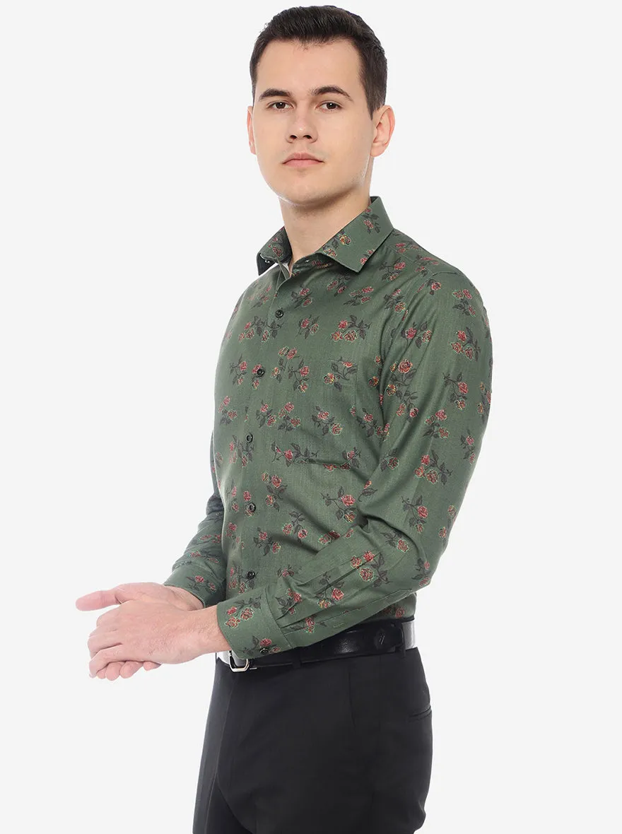 Green Printed Slim Fit Party Wear Shirt | Greenfibre